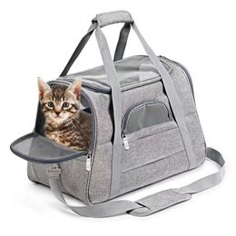 Bolsa de salida portátil para gatos y perros para mascotas, bolsa de transporte transpirable para coche para mascotas 240306