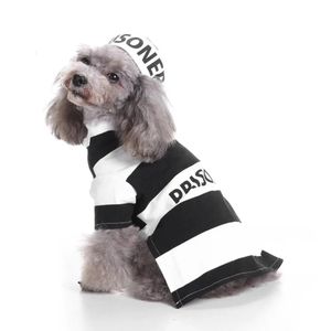 Costume de prisonnier pour animaux de compagnie avec chapeau Halloween Stripe Modèle Collier WearRessist Dog Cost Clothing Striped Clothing Party Favors Robes 240402