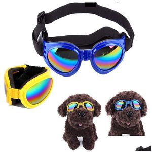 Lunettes de protection pour animaux de compagnie Lunettes de soleil pour chien Lunettes de protection Chiot avec tête et mentonnières réglables Coupe-vent Protection des yeux Protection contre les chutes Dhkol