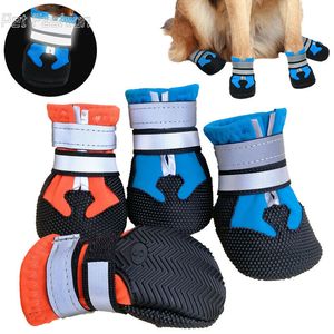 Zapatos protectores para mascotas 4 unids / lote para perros grandes Botas Calcetines impermeables Antideslizantes Reflectantes Cubiertas para perros medianos Labrador Alaska Golden Retriever 230923