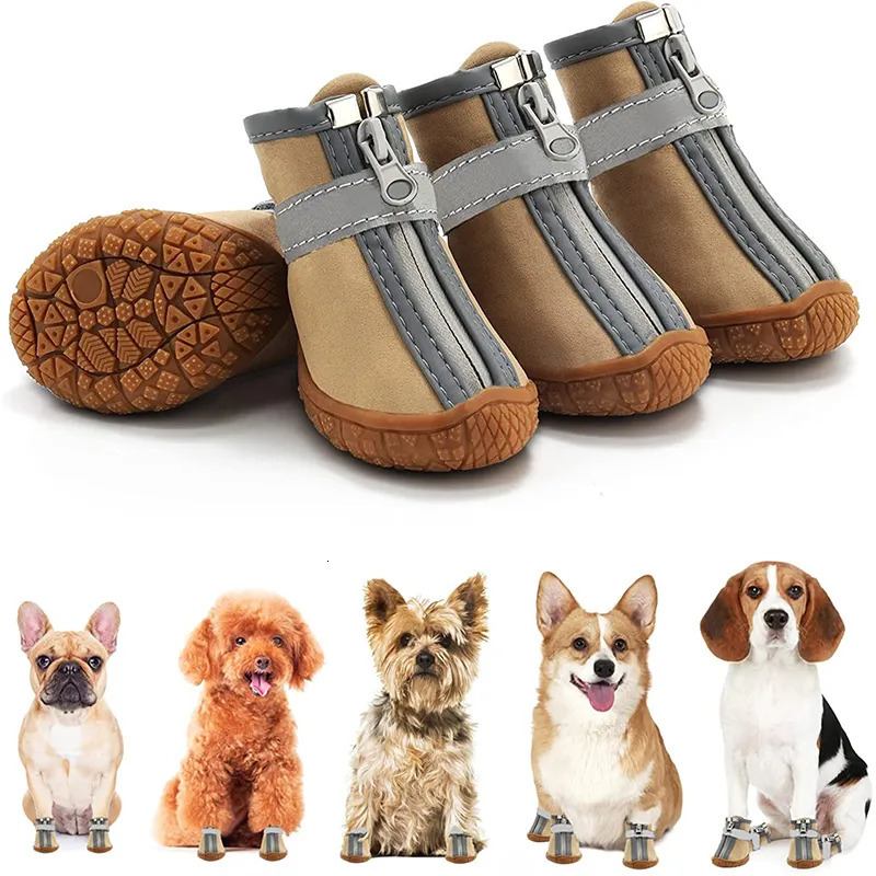 Zapatos protectores para mascotas, juego de 4 unidades, pavimento transpirable para perros, botas de nieve de invierno para perros pequeños, accesorios impermeables para cachorros y mascotas 231031