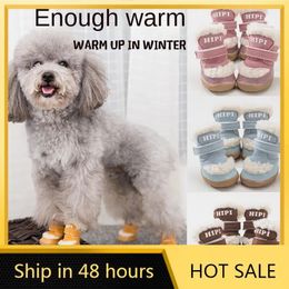 Zapatos de protección para mascotas Zapatos de nieve cálidos para perros Botas impermeables Botas acolchadas de invierno para perros pequeños Juego de fundas para zapatos para mascotas transpirables y cálidas 4 Proteger los zapatos de la pata 231011