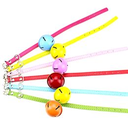 Collier en cuir PU pour animaux de compagnie, couleur unie, pour chien, avec grande cloche colorée, à la mode, pour chat, fournitures mignonnes et réglables