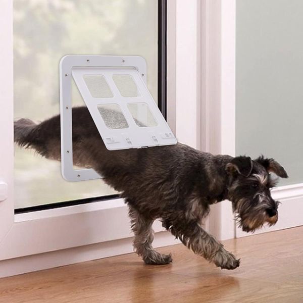 Puerta con pantalla para mascotas, puerta corrediza de seguridad para gatos con tipo de giro magnético, automática para exteriores, conveniente y bloqueable para mascotas