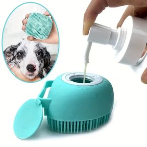 Brosse à shampoing pour animaux de compagnie, brosse de bain pour chien, brosse de massage pour animaux de compagnie, distributeur de shampoing, brosse en Silicone souple, poils en caoutchouc pour chiens et chats