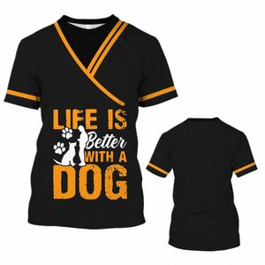 Grappig Uniform Dier Hond Groomer 3D Print Mannen En Vrouwen Werk Losse Comfortabele Ronde Hals Korte Mouw T-shirt top 47dY #