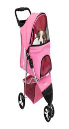 Pet Stroller Cat Dog 3 Wiel Jog vouwen lichtgewicht reizen ademend roze8413742
