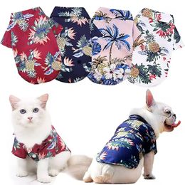 Zomer T-shirts voor huisdieren Hawaï-stijl Ademend Strandshirt voor honden Huisdierenkleding Hondensweatshirts Cool Kokospalm Ananas Hondenshirts Kattenhond Polokleding XS-5XL PH88