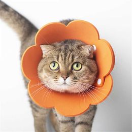 Dierbenodigdheden Effen kleur Likbestendig Zonnebloem Elizabethaanse cirkel Verstelbare vilten halsband voor katten Sterilisatie of gewond