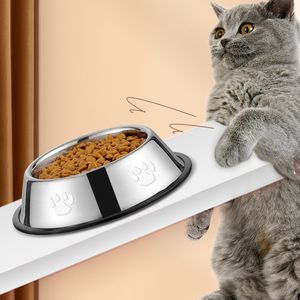 Suministros para mascotas Tazón de acero inoxidable Food Food Bowl Cat Bowl Cat Blay Food Food Food Food Bowl Tazón para perros con estampado de pata y base de goma