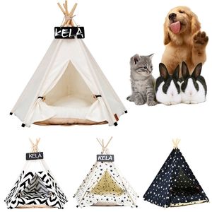 Pet Tent House Cat Bed Draagbare Tipi met Dikke Kussen en 6 Kleuren beschikbaar voor Hond Puppy Excursie Outdoor Indoor 210915