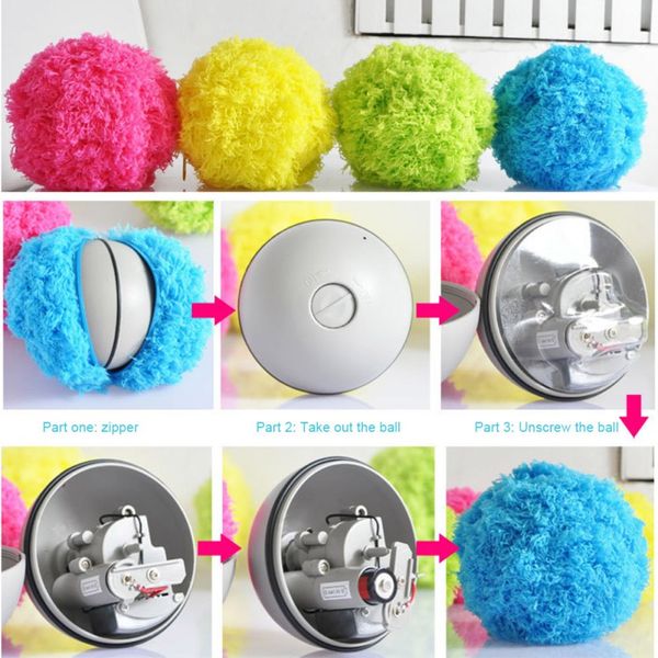 Balles de jouets pour animaux de compagnie Soft Interactive Cat Dog Dépoussiérage sous vide automatique Emballage de jouet avec 4 couvertures de fourrure Pet Cat Cleaner Robot Peluche