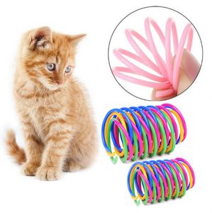 Jouets pour animaux de compagnie Chat Printemps Jouet En Plastique Coloré Bobine Spirale Ressorts Formation Jouets Chaton Interactif Printemps Chat Accessoires Pet Supplie 1 Set = 4 pcs