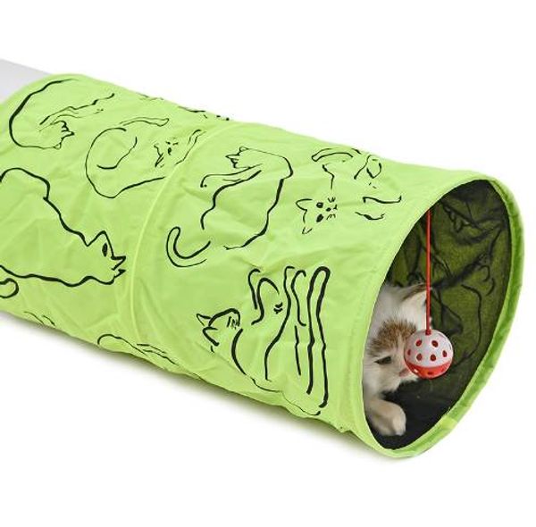 Tunnel pour animaux de compagnie chat imprimé vert joli jouet de Tunnel de chaton froissé avec balle jouer amusant jouets de chat en vrac Tunnel de jeu de lapin