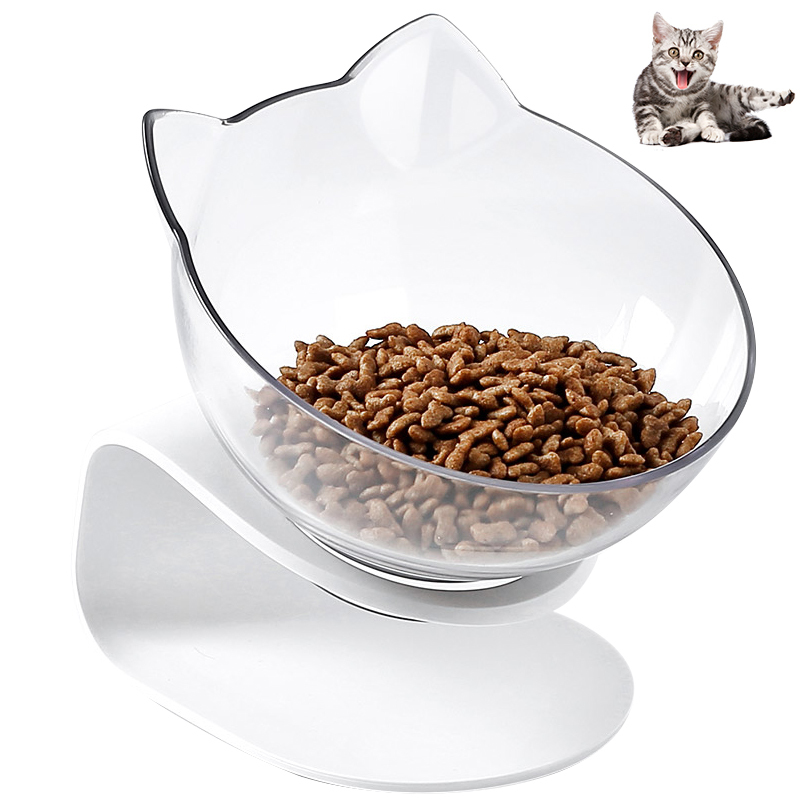 Petacc Pet Bowl Anti-slip Cat Dish Tilted Pet Feeder With Slope Base Suitable For Most Cats White And Transparent C19021302