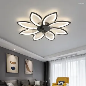 Pétales LED plafonnier ventilateurs avec lumière chambre Table à manger ventilateur ventilateur télécommande 220V noir luminaire