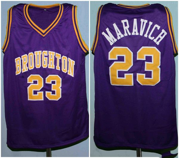 Pete Maravich # 23 Broughton Purple High School Retro Basketball Jersey Mens Ed Numéro personnalisé Nom Jerseys