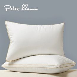 Peter Khanun Lujosa almohada de plumón de ganso, almohadas para el cuello para dormir, almohadas para cama, 100% algodón, a prueba de plumón, tamaño King Queen, 1 pieza 231228