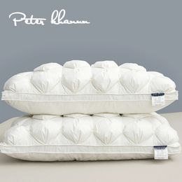 Peter Khanun Oreillers de luxe en plumes d'oie, design à plis pincés, Protection du cou, oreiller de lit King/Queen, 100% coton, 0631 pièces, 240127