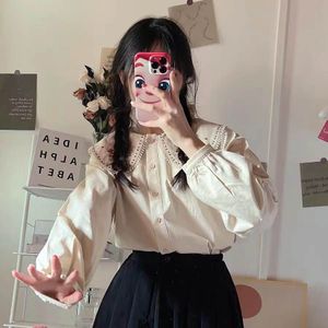 Peter Pan Collar Shirts Femmes mignon Style coréen Étudiants vintage Pure filles harajuku femelle Chic Chic Tops Nouvel arrivée automne