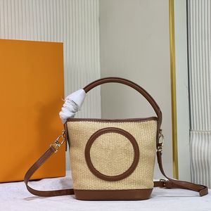 Petit emmer schoudertas leer gebreide raffia karamel m59962 m59961 lente zomer strandgreep tas dames ontwerper crossbody portemonnee portemonnee