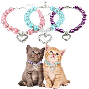 Colliers pour animaux de compagnie, collier de perles pour animaux de compagnie, chat et chien, accessoires en strass, collier mignon à la mode
