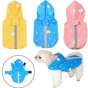 Huisdieren Hondenkleding Outdoor Ademende kleding voor puppy's Regenjassen met capuchon Bedrukken Reflecterende strip Hondenregenjas Waterdicht 240307