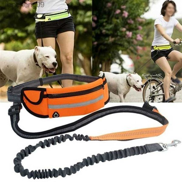 Animaux de compagnie Chien Laisses avec sac Courir Mains Libres Réfléchissant Pleine Fonction Portable Taille Sac Collier Corde Chiens Laisse Chien Accessoires L230620