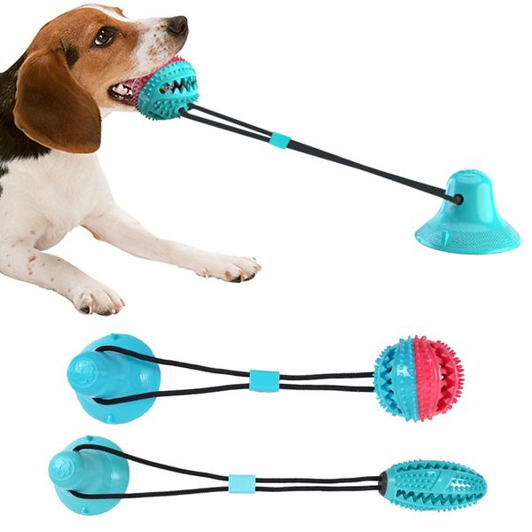 Mascotas Juguetes para perros Ventosa Goma Perro Masticar Juguete Pet Ball Tug Push Ball Toy Mascota Diente Limpieza Cepillo de dientes Cachorro perro grande Morder 210312