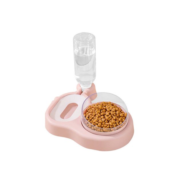 Juego de cuencos de comida y agua para mascotas, cuencos para gatos, cuenco elevado para comida de gatos con botella de agua automática para perros y gatos de tamaño pequeño o mediano