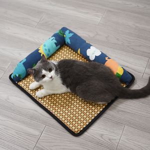 Animaux de compagnie rotin canapé chenils lits lavable été refroidissement canapé chaise longue respirant chats lit pour chaton chiot