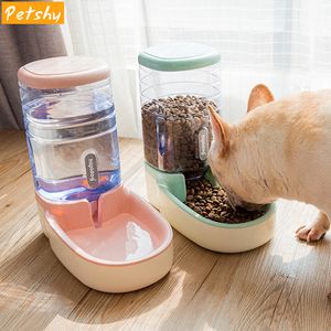 Petshy 2 Piecesset Dog Cat Feeders Dispensador de agua Fuente Botella Set Plástico Automático Pet Feeding Bebedero Bowl Y200917