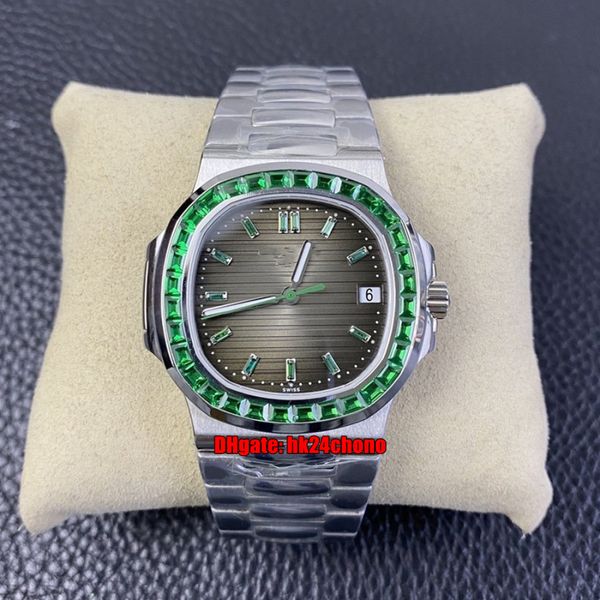 PFF Relojes de alta calidad 5711/113P-001 Nautilus Custom Emeralds Cal.324 Reloj automático para hombre Esfera gris Pulsera de acero inoxidable Relojes de pulsera deportivos para caballeros