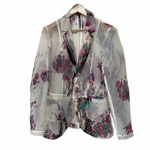 pfhq Heren elegante frisse pruimenbloesem afdrukken pak jas perspectief organza ontwerper China-chique herfst nieuwe blazers jas 21Z2118 88Py #