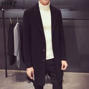 PFHQ hommes mode couleur unie Style coréen simple boutonnage laine Long manteau veste tendance automne et hiver 21D140 211122