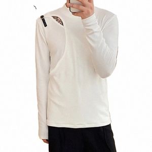 Pfhq Demi-col haut en cuir boucle évider T-shirt polyvalent Lg manches serré été sexy été original hauts 21Z4006 n7ix #