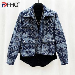 PFHQ Sequin léger luxe Denim vestes pour hommes personnalisé de haute qualité beau mode usé Vintage automne manteau 21Z2683 240202