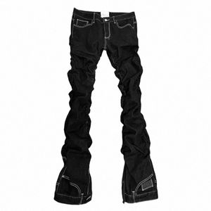 pfnw Lente Herfst Heren Tide Light Line Geplooide Slanke Denim Broek Fi Straight Niche Design Vanguard Darkwear Jeans 12A7609 V22t #