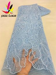 PGC 5 yardas Sequinas Africanas tela de encaje de alta calidad Fabrics de red de bordado nigeriano de alta calidad para vestidos de novia Ly2837 240407