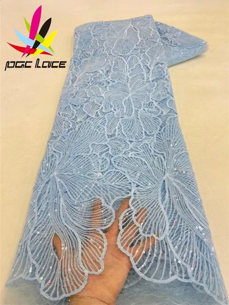 PGC 5 yardas Tela de encaje de lentejuelas africanas Telas de red de bordado nigeriano francés de alta calidad para costura de vestidos de novia LY2837 240306