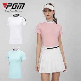 PGM dames golf t -shirt dames slank shirt met korte mouwen ademend patchwork tops zomerstand kraag snel droge sportkleding 240416