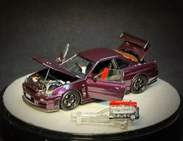 PGM X One Model 1 64 R34 Z Tune Jade Midnight Purple Full Opened Limited Edition Diecast Model CAR 240402