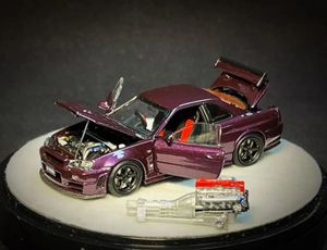 PGM X One Model 1 64 R34 Z Tune Jade Midnight Purple Full Open Limited Edition Diecast Model Car 240402