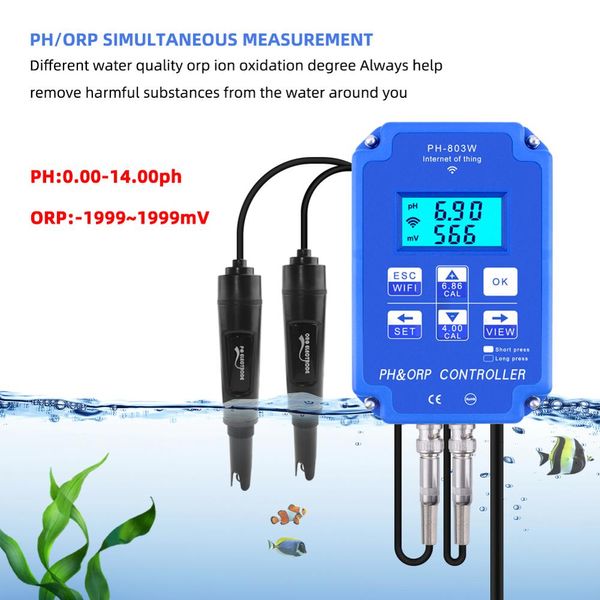 PH-803W WiFi Monitoring Digital Phorp Contrôleur BNC sonde Testeur de qualité de l'eau pour hydroponie, piscine, aquarium
