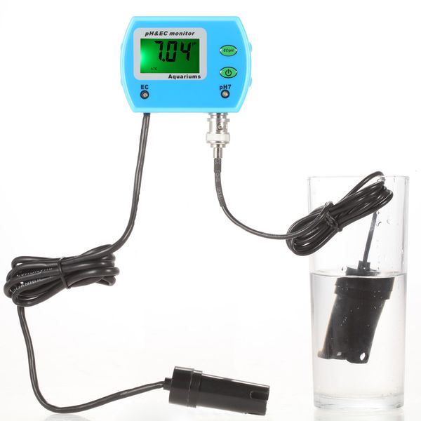 pH-mètre de livraison gratuite pour aquarium 2 en 1 Testeur de qualité de l'eau Testeur de pH Medidor Moniteur de qualité de l'eau Compteur pH / EC en ligne Acidomètre