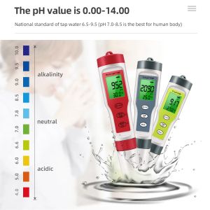 PH -meter Waterdichte pH/TDS/EC/TEMP METER Digitale waterkwaliteit Monitertester met achtergrondverlichting voor zwembaden drinkwateraquariums