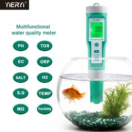 PH Mètres 10 en 1 PH/EC/TDS/ORP/H2/Fertile/Salinité/S.G./Résistivité/Temp Compteur de qualité de l'eau Testeur multifonction numérique pour aquariums 230728