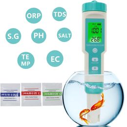 Medidores de pH 4/5/7 en 1 Medidor de PH TDS EC ORP Salinidad S. G Medidor de temperatura con retroiluminación Monitor digital de calidad del agua Probador para acuario 231122