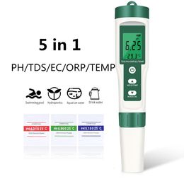 Medidores de PH 5 en 1 Medidor de PH digital TDS / EC / ORP / Medidor de temperatura Probador de monitor de calidad de agua portátil para piscinas Acuarios de agua potable 230809