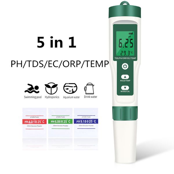 Medidores de PH 5 en 1 Medidor de PH digital TDS / EC / ORP / Medidor de temperatura Probador de monitor de calidad de agua portátil para piscinas Acuarios de agua potable 230728